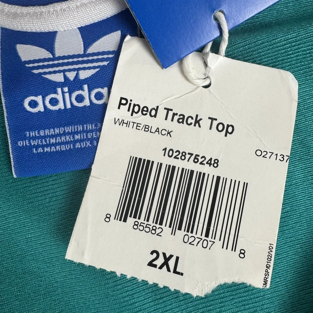 Adidas Piped Track Top Full Zip Jacket Pockets Polyester Mens 2XL XXL *